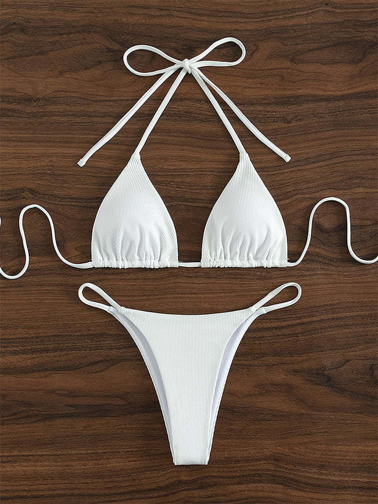 Wholesale Lace-up Halter Multi-Color Split Swimwear